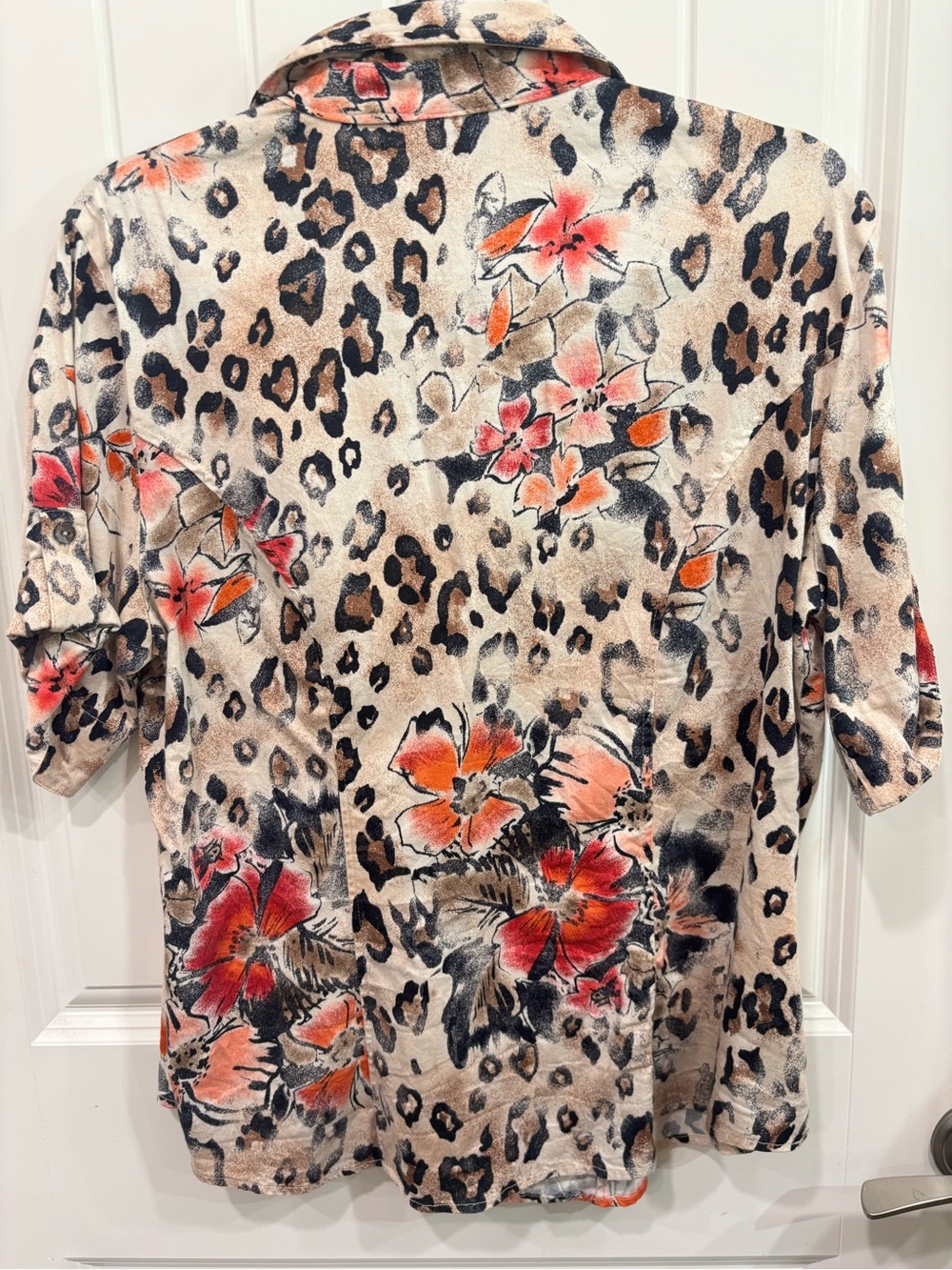 Chico's Leopard & Coral Floral Button-Down Shirt - Picture 3 of 3